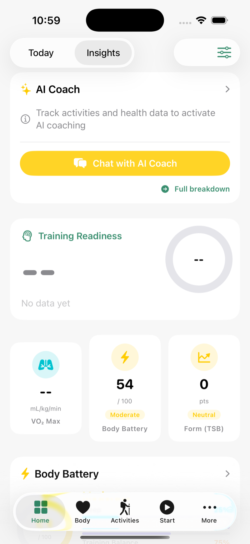 Trekka Outdoors metrics screen